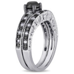 Yaffie™ Custom-Made Stacking Bridal Set: 1 1/4ct TDW Black & White Diamond in Sterling Silver with Contoured Engagement & Wedding Bands