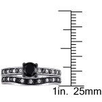 Yaffie™ Custom-Made Stacking Bridal Set: 1 1/4ct TDW Black & White Diamond in Sterling Silver with Contoured Engagement & Wedding Bands