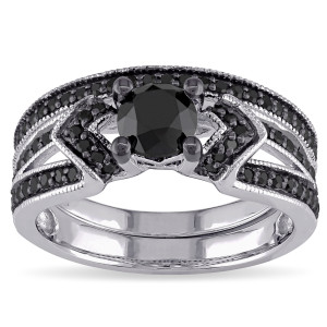 Yaffie ™ Custom-Made Sterling Silver Bridal Ring Set with 1 1/8ct TDW Black Diamond