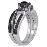 Yaffie ™ Custom-Made Sterling Silver Bridal Ring Set with 1 1/8ct TDW Black Diamond