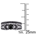 Yaffie ™ Custom-Made Sterling Silver Bridal Ring Set with 1 1/8ct TDW Black Diamond