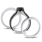 Yaffie Distinctive Sterling Silver Bridal Ring Set with 1 3/4ct TDW Black Diamond