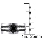 Yaffie Distinctive Sterling Silver Bridal Ring Set with 1 3/4ct TDW Black Diamond