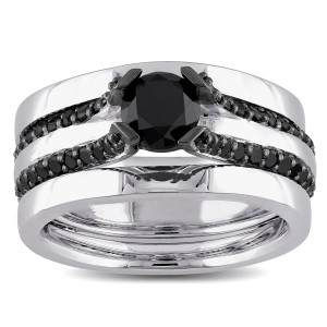 Yaffie Distinctive Sterling Silver Bridal Ring Set with 1 3/4ct TDW Black Diamond