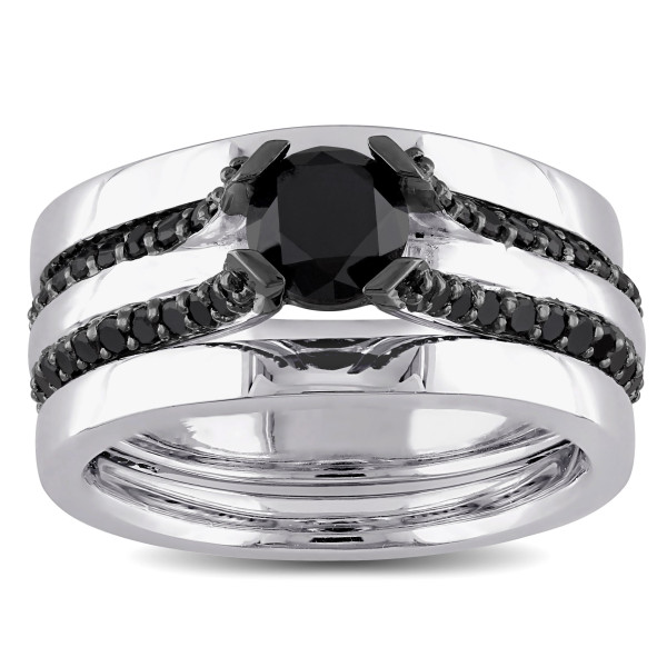 Yaffie Distinctive Sterling Silver Bridal Ring Set with 1 3/4ct TDW Black Diamond