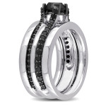 Yaffie Distinctive Sterling Silver Bridal Ring Set with 1 3/4ct TDW Black Diamond