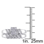 Sterling Silver Bridal Ring Set with Baguette and Round-cut Diamond Clusters (1/10ct TDW) by Yaffie