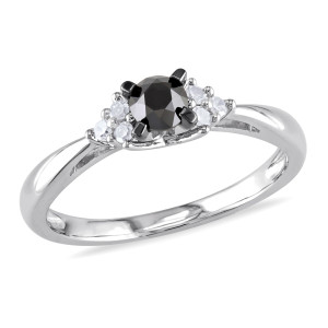 Yaffie™ Custom Sterling Silver Half-Carat TDW Black and White Diamond Engagement Ring