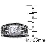 Yaffie ™ Custom-Made Black & White Diamond + White Sapphire Bridal Set with Split Shank & 1/2ct TDW in Sterling Silver.