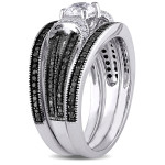 Yaffie ™ Custom-Made Black & White Diamond + White Sapphire Bridal Set with Split Shank & 1/2ct TDW in Sterling Silver.