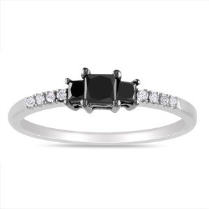 Yaffie Custom Sterling Silver Princess Diamond Ring with 1/2ct TDW in Black and White
