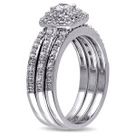 Sterling Silver Diamond Double Halo Bridal Ring Set with Cushion Cut 1/2ct TDW