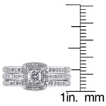 Sterling Silver 1/2ct TDW Cushion Diamond Double Halo Wedding Band and Engagement Ring Set by Yaffie