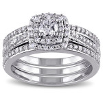 Sterling Silver Diamond Double Halo Bridal Ring Set with Cushion Cut 1/2ct TDW