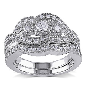 Sterling Silver Split Shank Bridal Ring Set with Sparkling 1/2ct TDW Diamonds by Yaffie