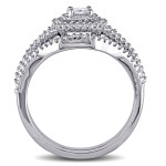 Yaffie Sterling Silver Bridal Ring Set with 1/2ct TDW Princess and Round-cut Diamonds in a Halo Design
