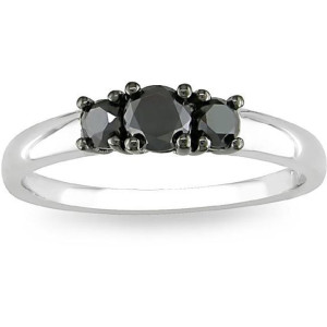 Yaffie ™ Crafted Three-Stone Black Diamond Ring in Sterling Silver with 1/2ct TDW