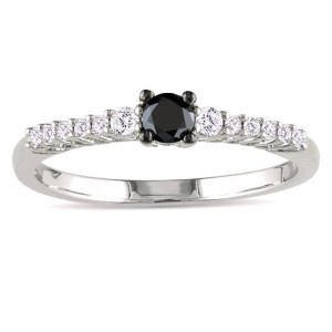 Yaffie ™ Unique Creation: 1/3ct TDW Sterling Silver Ring with Black and White Diamonds