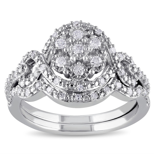 Yaffie Sparkling Sterling Silver Bridal Set with 1/3ct TDW Diamonds