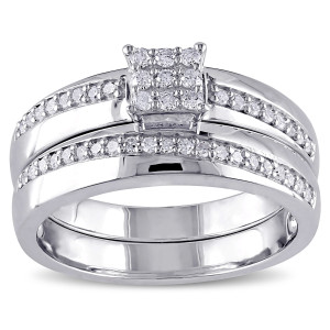Yaffie Cluster Diamond Bridal Ring Set - 1/3ct TDW Sterling Silver for Engagement, Wedding, and Anniversary-style.