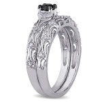 Vintage Filigree Bridal Ring Set with 1/3ct TDW Diamond, crafted from Yaffie Sterling Silver.