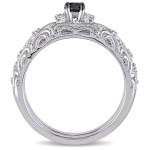 Vintage Filigree Bridal Ring Set with 1/3ct TDW Diamond, crafted from Yaffie Sterling Silver.