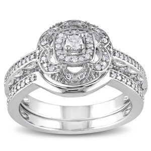 Flower-Covered Yaffie Sterling Silver Diamond Bridal Ring Set with 1/3 ct Total Diamond Weight