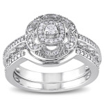 Sterling Silver Diamond Flower Wedding Ring Bundle by Yaffie (1/3ct Total Diamond Weight)