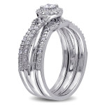 Sterling Silver Diamond Halo Bridal Ring Set with 1/3ct of Sparkle by Yaffie