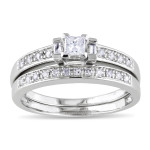 Yaffie Bridal Ring Set: Sterling Silver with a Sparkling Mix of Princess, Baguette, and Round-cut Diamonds, 1/3ct TDW.