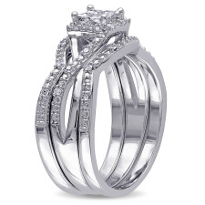 Yaffie Elegant Princess & Round-Cut Bridal Ring Set in Silver