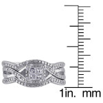 Yaffie Princess and Round-cut Split Shank Diamond Bridal Ring Set in Sterling Silver with 1/3ct TDW