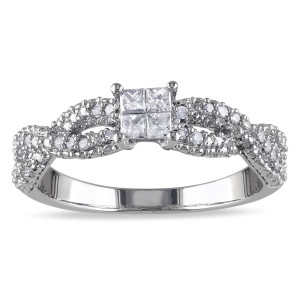 Braided Princess-Cut Silver Ring with 1/3ct TDW Diamonds by Yaffie