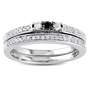 Yaffie ™ Custom Sterling Silver Ring Set with 1/4ct TDW Black and White Diamonds