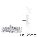Yaffie Bridal Trio: Sterling Silver Diamond Teardrop Cluster Engagement Ring with Halo Accents, 1/4ct Total Diamond Weight