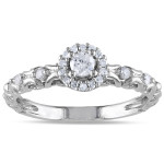 Stackable Sterling Silver Engagement Ring with 1/4ct TDW Diamond Halo by Yaffie