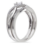 Yaffie Bridal Set with Split Shank Halo, Sterling Silver and 1/4ct TDW Diamonds