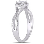 Yaffie Silver Princess-cut Diamond Crossover Halo Engagement Ring with 1/4ct TDW
