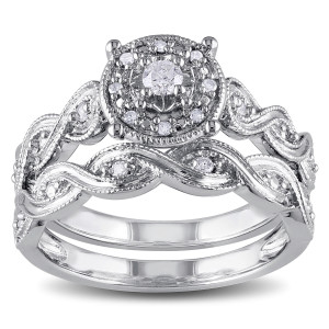 Vintage Halo Bridal Ring Set with Filigree Infinity Diamond in Sterling Silver, 1/5ct TDW by Yaffie.