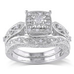 Shine Bright with Yaffie Sterling Silver Diamond Milgrain Bridal Ring Set