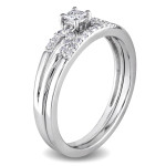 Yaffie Sterling Silver Sparkling Diamond Bridal Set, featuring a Split Shank Design with 1/5ct Total Diamond Weight.