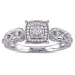 Vintage Halo Engagement Ring with 1/5ct TDW Diamond - Sterling Silver by Yaffie