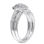 Sparkling Yaffie Sterling Silver Wedding Set with 1/6ct TDW Diamond Halo