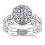 Sparkling Yaffie Sterling Silver Wedding Set with 1/6ct TDW Diamond Halo