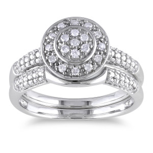 Sterling Silver 1/6ct TDW Diamond Bridal Halo Ring Set - Custom Made By Yaffie™
