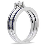 Sterling Silver Diamond and Sapphire Wedding Set with Princess-Cut Sparkle