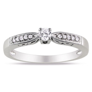 Round Diamond Ring, Enhanced with 1/6ct TDW, Crafted in Sterling Silver by Yaffie.
