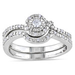 Sterling Silver Bridal Ring Set with 1/7ct TDW Sparkling Diamonds by Yaffie