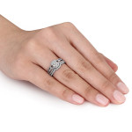 Sparkling Yaffie Silver Wedding Ring Set with Dazzling 1/7ct Diamonds in Cluster Design and Split Shank