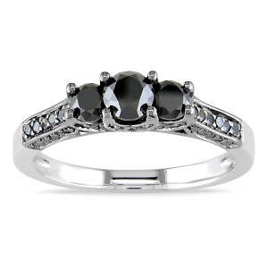 Yaffie ™ Handcrafted Black Diamond 3-Stone Ring in Sterling Silver with 1ct Total Diamond Weight